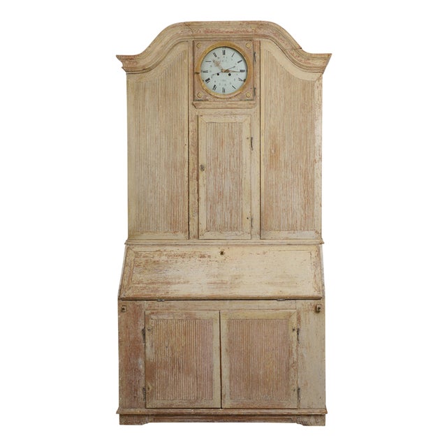 Swedish Secretaire Cabinet with Clock For Sale