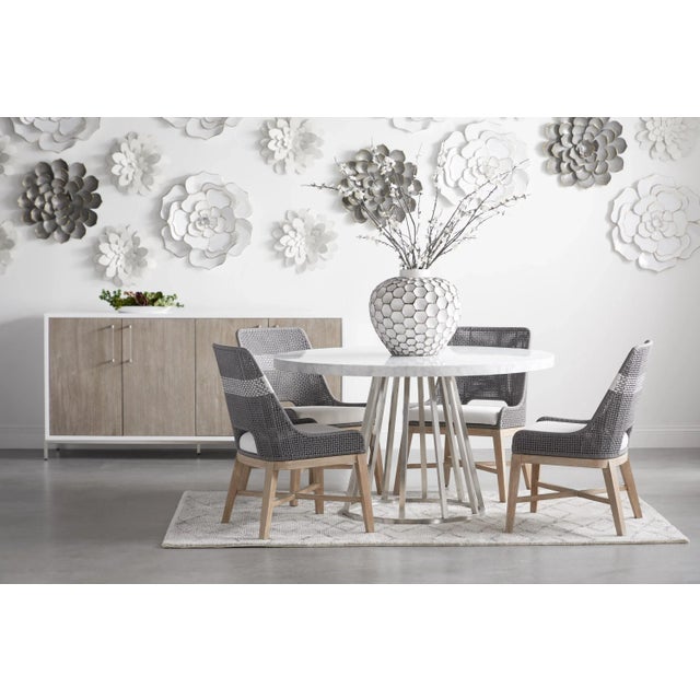 Wood Tapestry Grey Mahogany Dining Chair, White Speckle Stripe & Dove Rope For Sale - Image 7 of 13