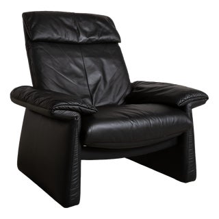 Lugano Leather Armchair in Black with Manual and Reclining Function from Erpo For Sale