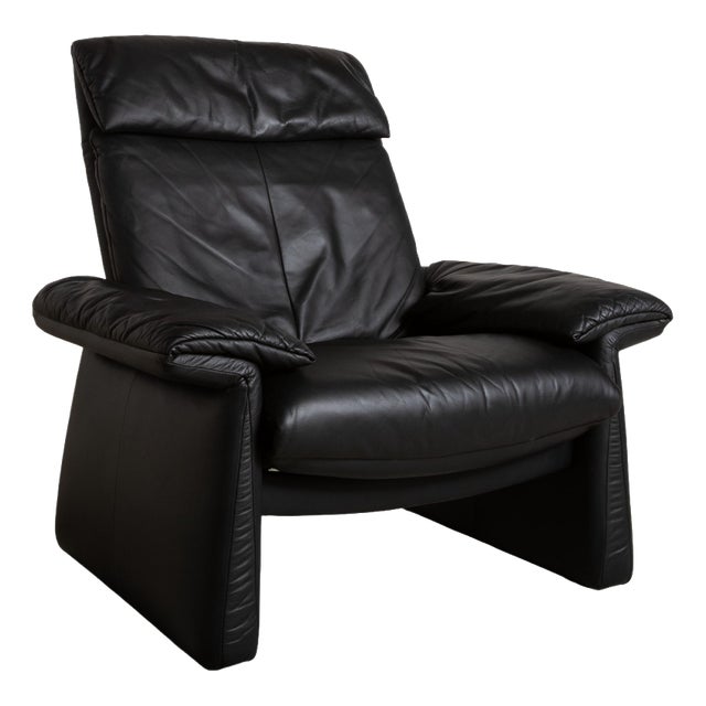 Lugano Leather Armchair in Black with Manual and Reclining Function from Erpo For Sale