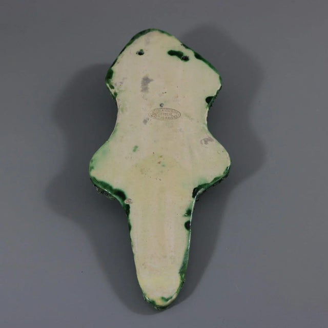 Jose A Cunha Portuguese Palissy Majolica wall plaque which features a lizard on a grassy ground. Colouration: green,...