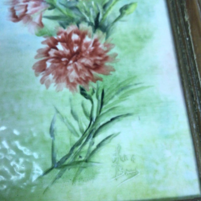 1940s Porcelain Tile Hand Painted Carnations For Sale - Image 10 of 12