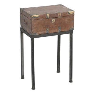 Vintage Anglo-Indian Teak and Brass Small Chest on Iron Legs/Side Table For Sale