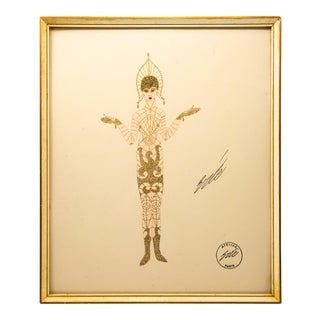 Early 20th Century Erté Fashion Gouache Illustration For Sale
