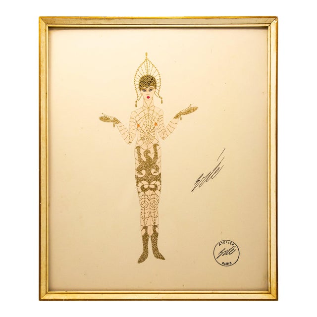Early 20th Century Erté Fashion Gouache Illustration For Sale