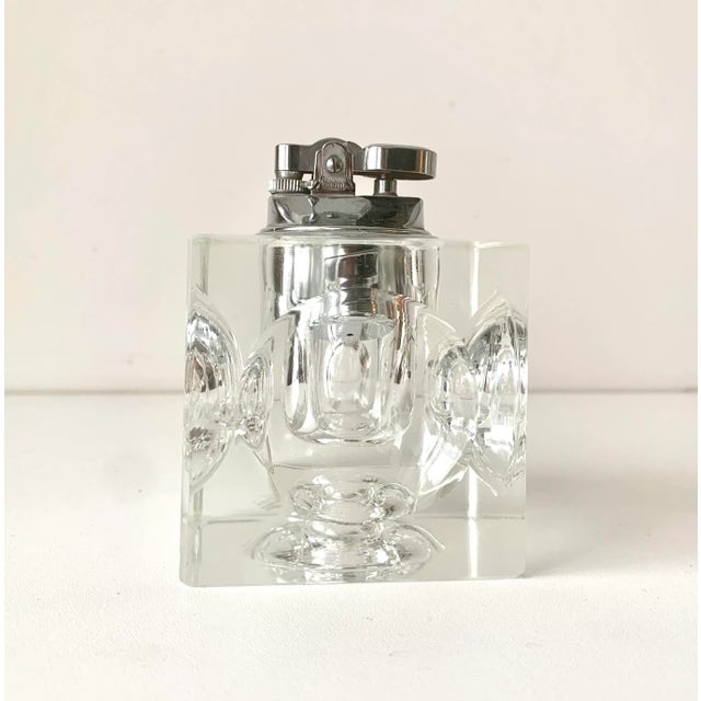 Vintage Large Square Modern Contemporary Refillable Crystal Table Lighter For Sale - Image 9 of 11