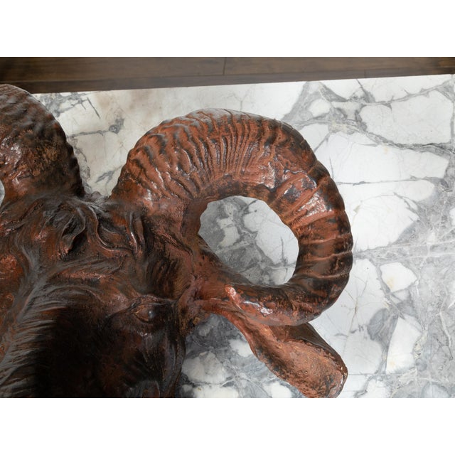 Metal Italian 19th Century Patinated Iron Ram's Head Sculpture with Rusty Finish For Sale - Image 7 of 9