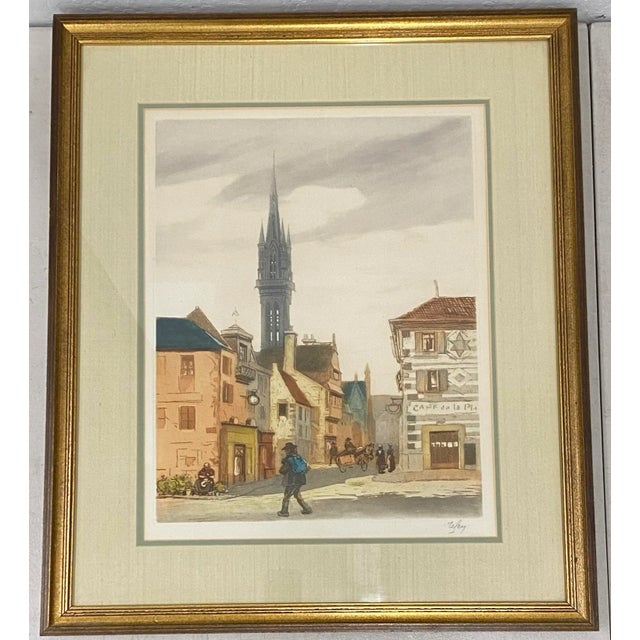 Vintage European School Hand Colored Lithograph C.1940s For Sale - Image 9 of 9