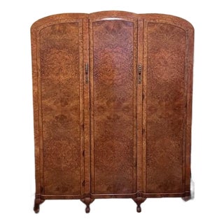 Antique Art Deco Burl Wood Armoire For Sale