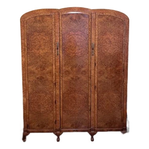 Antique Art Deco Burl Wood Armoire For Sale