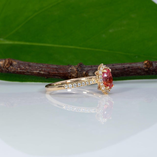 Metal Aaa Padparadscha Sapphire Ring With Earth-Mined Diamond Accents: Solid 14k Gold For Sale - Image 7 of 9