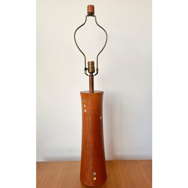 Wood Rare Turned Teak and Ceramic Martz Dots Lamp With Shade For Sale - Image 7 of 7