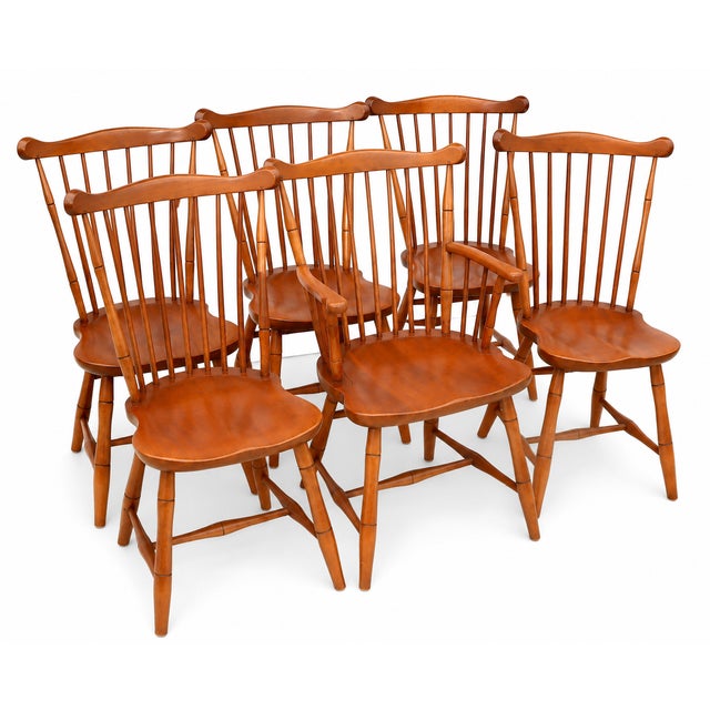 Brown Authentic Stickley Sold Wood 6 Spindle-Back Windsor Chairs For Sale - Image 8 of 18