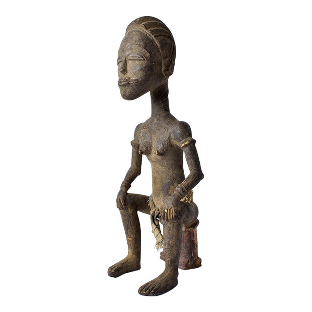 Early 20th Century Baule Seated Wood Figure Côte d'Ivoire For Sale