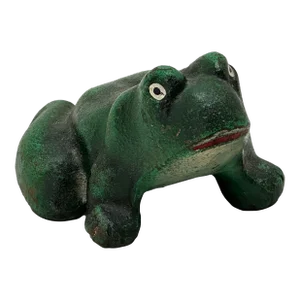 Antique American Life Size Figurative Frog - Bullfrog Cast Iron Doorstop With Nice Original Paint - Circa Late 1920s