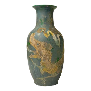 Chinese Distressed Blue Green Paint Porcelain Dragon Pattern Vase