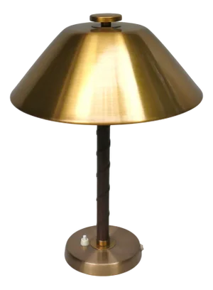 Mushroom Table Lamp in Brass and Leather by Einar Bäckström, Sweden, 1950s
