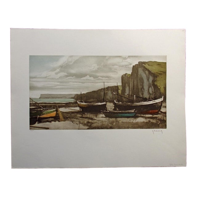 Roger Hebbelinck "Cote Normandie" Hand Signed Vintage Aquatint Etching For Sale