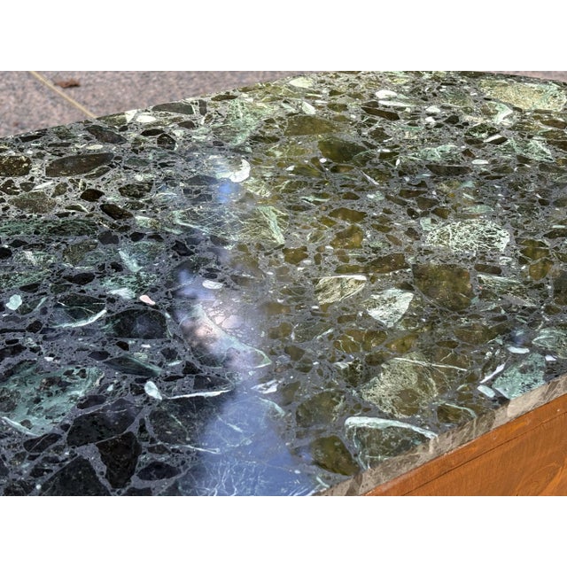 1930s Early 20th Century French Louis XVI Style Mahogany Vitrine Buffet With Green Marble Top For Sale - Image 5 of 9