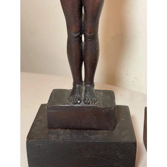 Pair of Antique Carved Newcombe Wood Nude Lady Man Sculpture Candlestick Statue For Sale - Image 10 of 16
