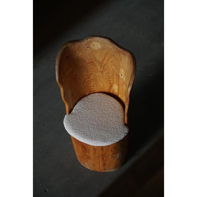 Mid-Century Modern Brutalist Swedish Stump Chair in Pine & Bouclé, 1970s For Sale - Image 4 of 17