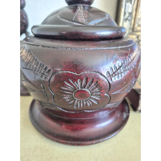 Tribal Vintage Large Carved Lidded Bowl Trinket Dish Catchall Tribal Ethnic Statement Piece For Sale - Image 3 of 14