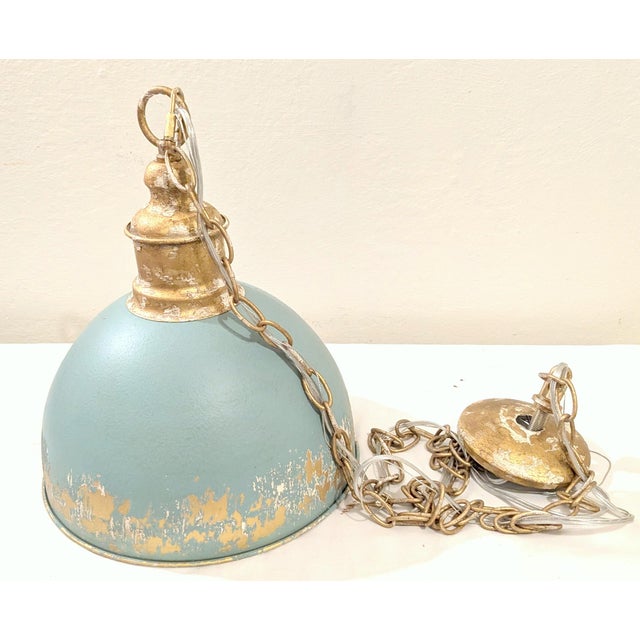 Early 21st Century Vintage Distressed Rustic Farmhouse Metal Hanging Pendant Light For Sale - Image 5 of 9
