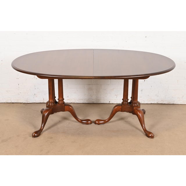 Wood Baker Furniture Georgian Cherry Wood Double Pedestal Extension Dining Table, Newly Refinished For Sale - Image 7 of 12