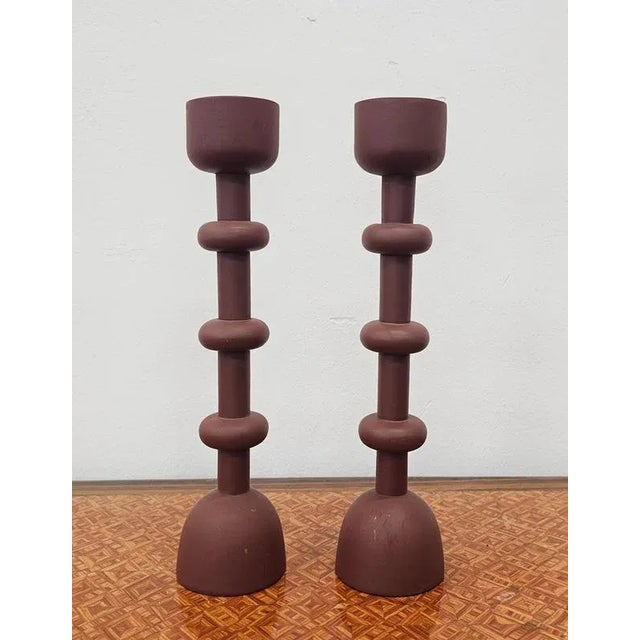 In this listing you will find a pair of vintage candlestick holders. They feature striking design resembling a lot Memphis...