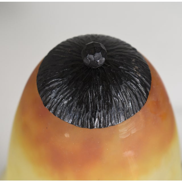 Orange Darboy & Daum Pair of French Art Deco Orange & Yellow Glass Wrought Iron Table Lamp 1920ss For Sale - Image 8 of 13