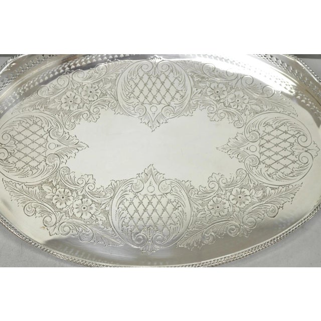 Vintage Israel Freeman and Son English Edwardian Scalloped Oval Silver Plated Platter Tray. Circa Mid 20th Century....
