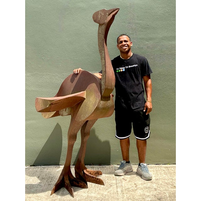 Vintage Monumental Patinated Metal Ostrich Sculpture For Sale - Image 11 of 12