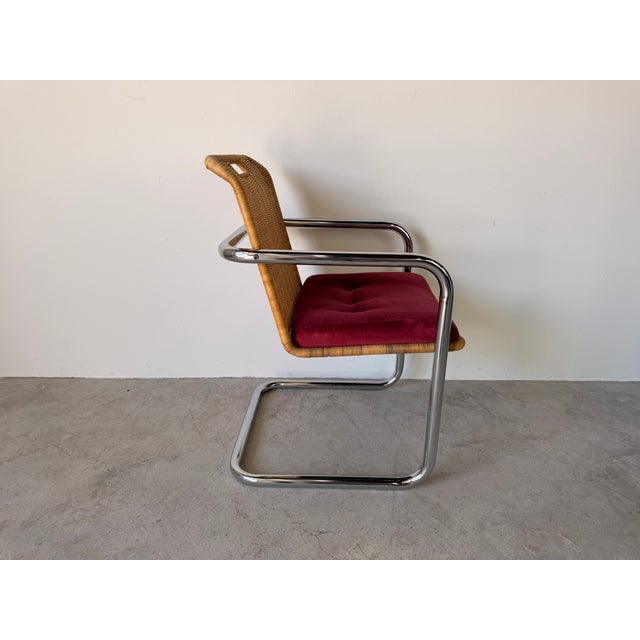 Mid Century Modern Harvey Probber Style Chrome & Cane Cantilever Arm Chairs For Sale - Image 4 of 17