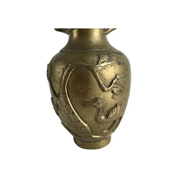 Vintage Chinese Solid Brass Flying Dragon Vase For Sale - Image 4 of 9
