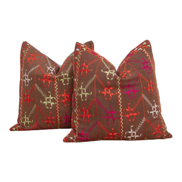 Luminous Khaddar, Set of 2 Antique Phulkari Pillow Covers For Sale