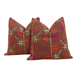 Luminous Khaddar, Set of 2 Antique Phulkari Pillow Covers
