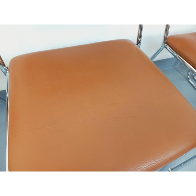 Vintage Sled Chairs in Chrome Metal and Cognac Leatherette, 1970s, Set of 4 For Sale - Image 14 of 18