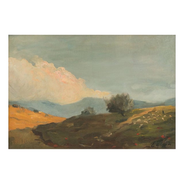 Shepherd and Flock in a Mountain Landscape, 1890s, Oil Painting on Canvas For Sale