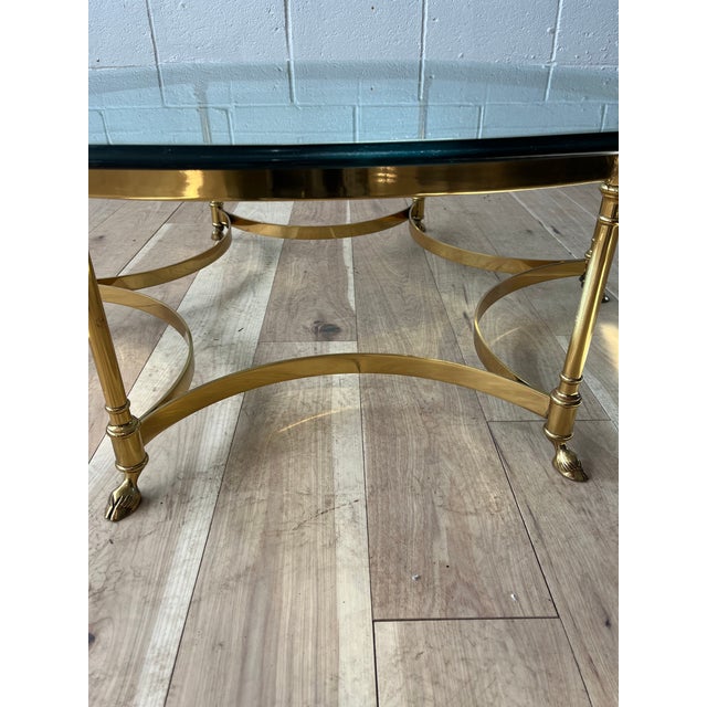 Brass Mid Century Italian Round Hexagon Coffee Table With Brass Base, 1970s For Sale - Image 8 of 8