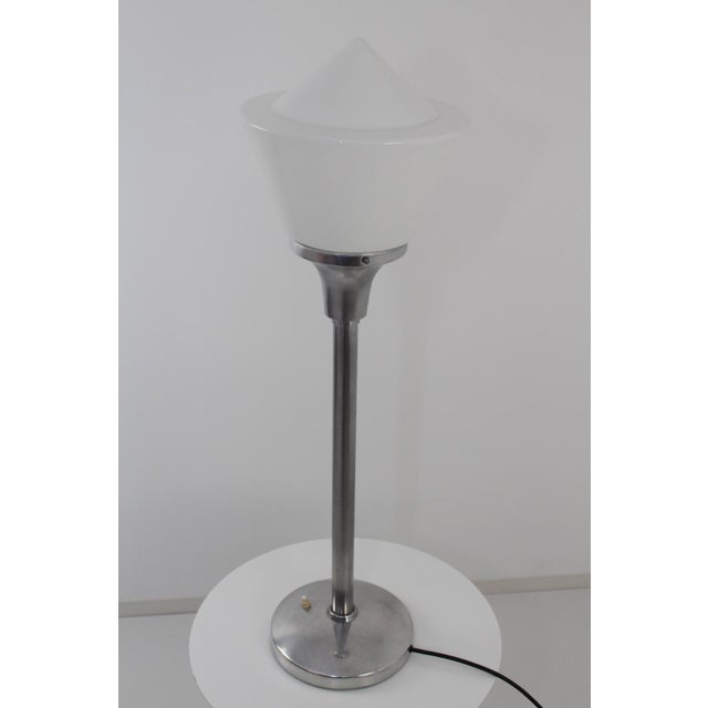 Art Deco Aluminum & Opaline Glass Table Lamp, 1930s For Sale - Image 16 of 18