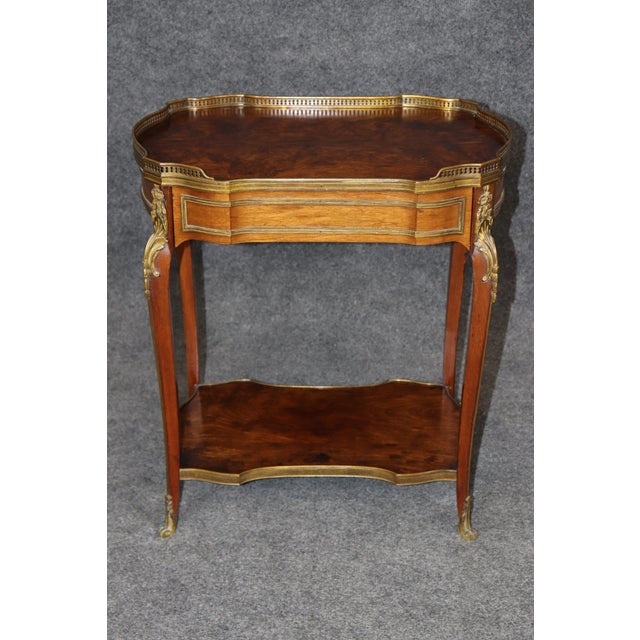 Wood 19th C French Louis XV Style Bronze Ormolu Mounted Two Tier End Table For Sale - Image 7 of 14