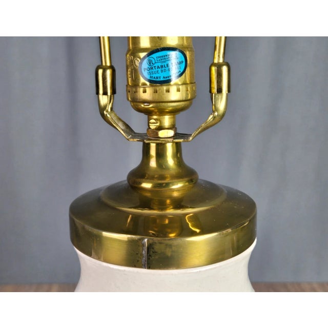 White Vintage Hart & Associates Brass & White Pottery Table Lamp W Sea Shell Handles For Sale - Image 8 of 13