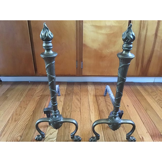 1920s Solid Brass Traditional Andirons - a Pair For Sale - Image 4 of 10