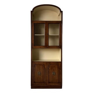 1970’s Hollywood Regency Style Walnut Display Cabinet With Brass Pulls For Sale