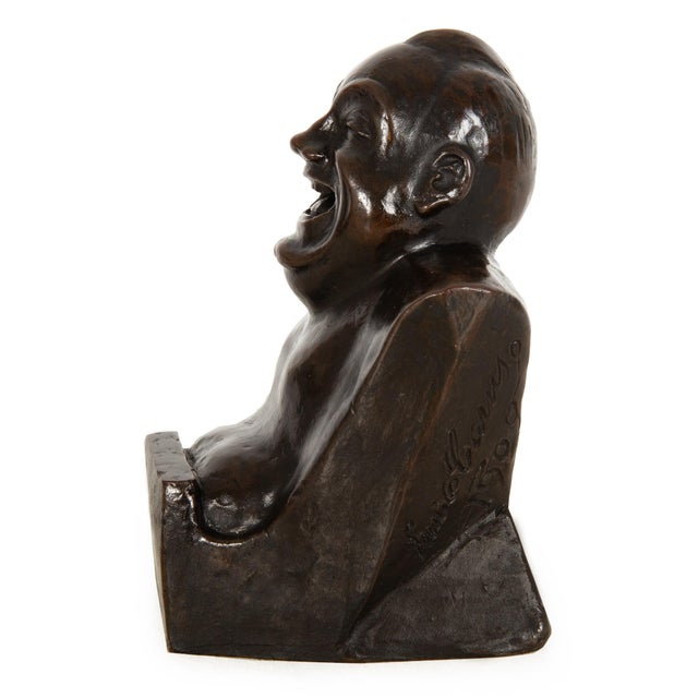 1900 - 1909 Rare “Laughing Buddha - Self Portrait” Bronze Sculpture Bust by Enrico Caruso For Sale - Image 5 of 15