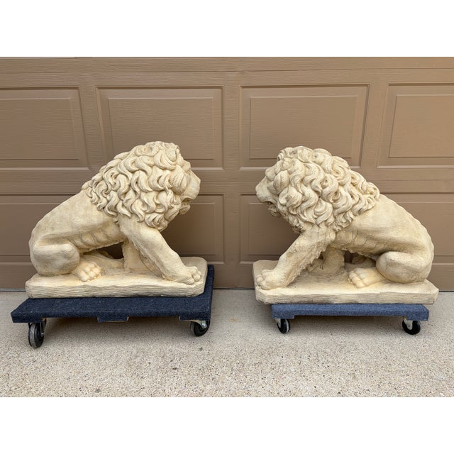 Monumental Neoclassical Cast Stone Garden Lions, a Pair For Sale In South Bend - Image 6 of 15