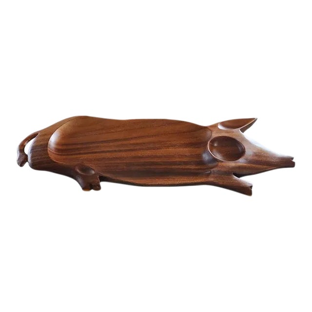1970s Pig Party Platter Serving Tray Wood Charcuterie Board For Sale