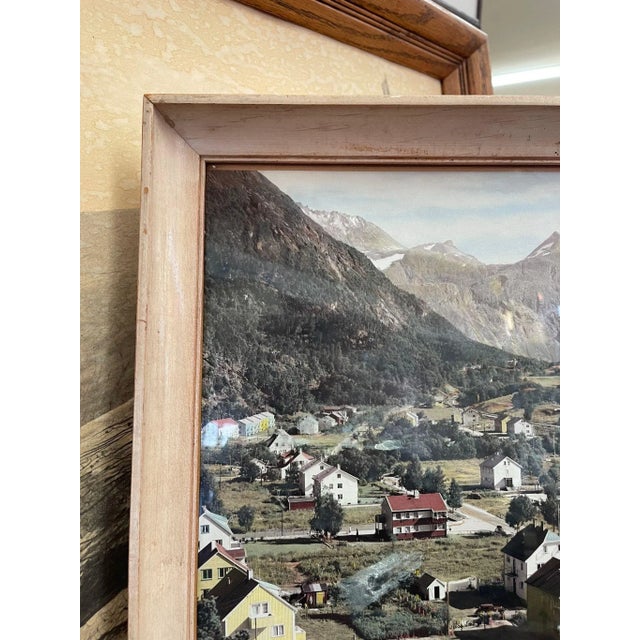 Vintage Framed Original Tinted Photograph of Mountain Side Cityscape. For Sale - Image 4 of 8