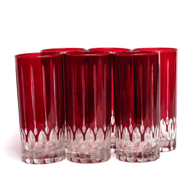 Red Cut Crystal Highball Glasses with Clear Base Set of 6 Chairish