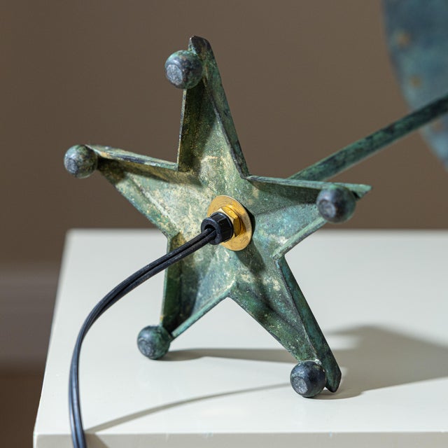 Vintage Verdigris Copper Alloy Brutalist Star Table Lamp For Sale - Image 14 of 14